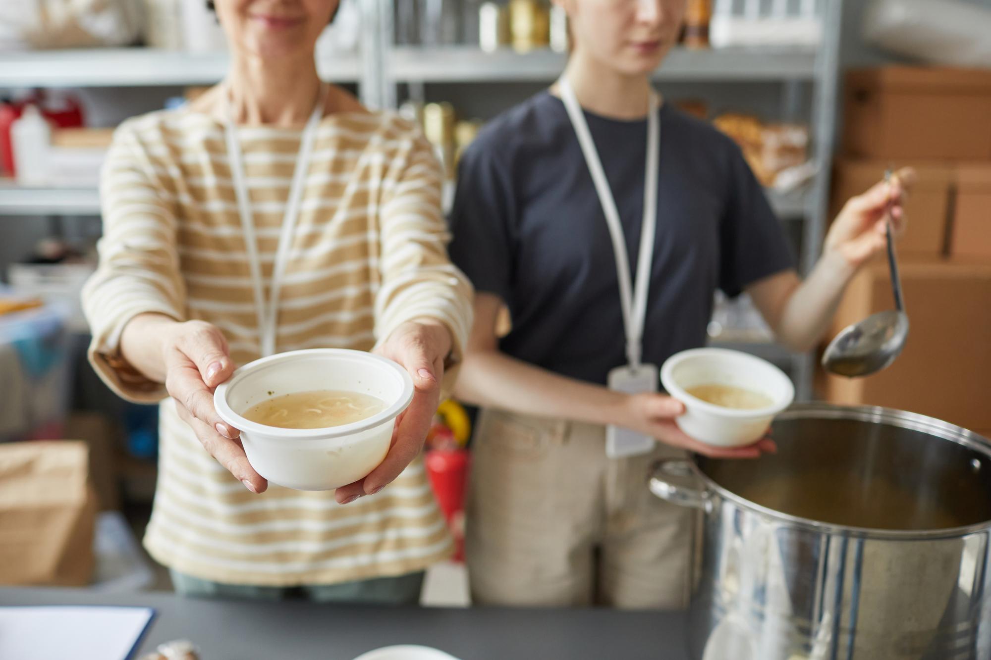 Workshop participants tasting soup