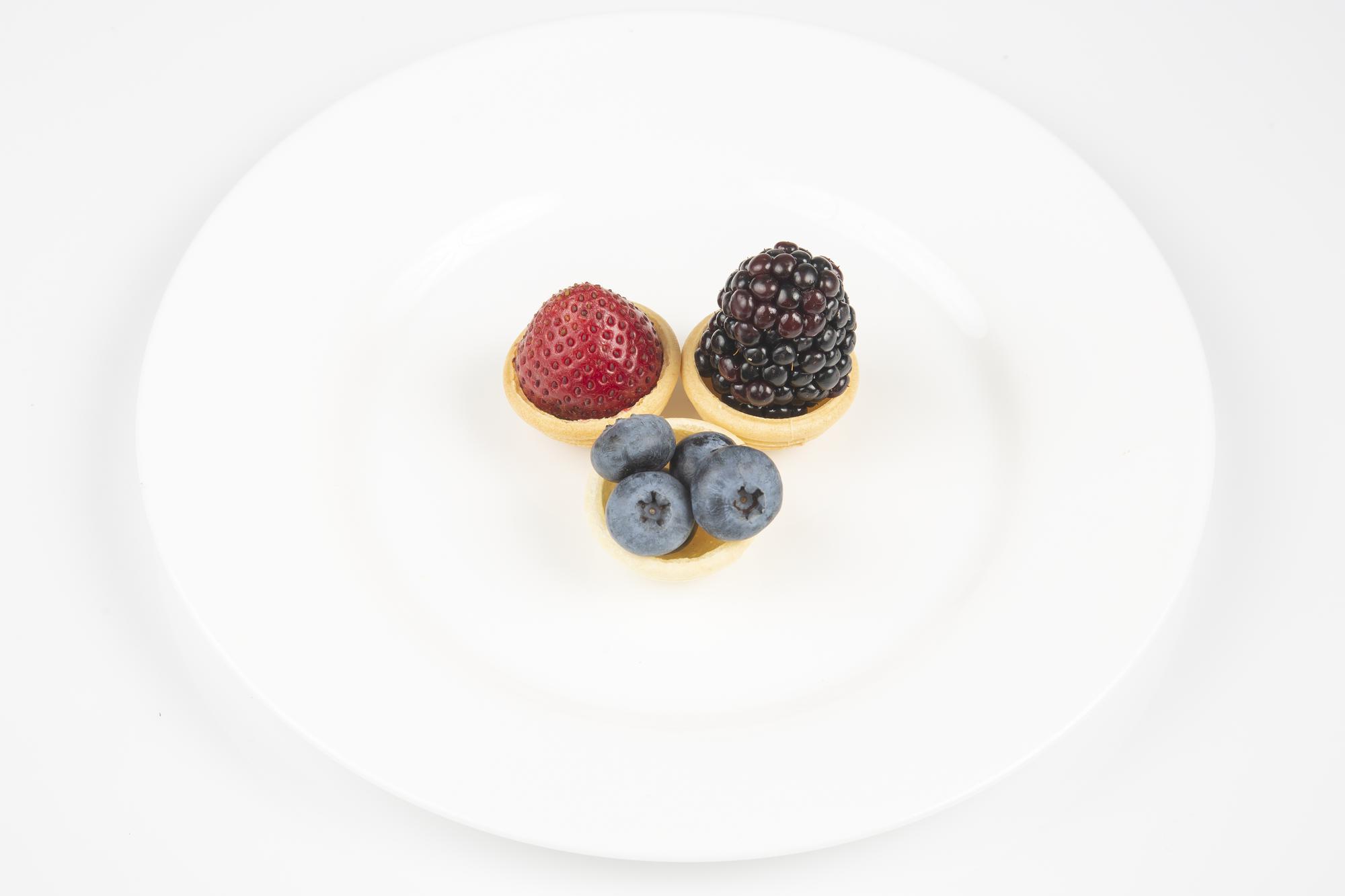 Close-up of plated dessert with local berries